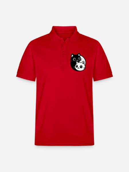Ying Yang Cat Portrait - Stanley/Stella Unisex Organic Polo Shirt PREPSTER - red