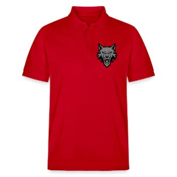 Wolf Kopf Logo - Stanley/Stella Unisex Bio-Poloshirt PREPSTER - Rot - Vorne - Roxy (174cm) & Andy (188cm)