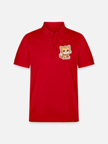 Cozy Orange Kitten in Scarf - Stanley/Stella Unisex Organic Polo Shirt PREPSTER - red