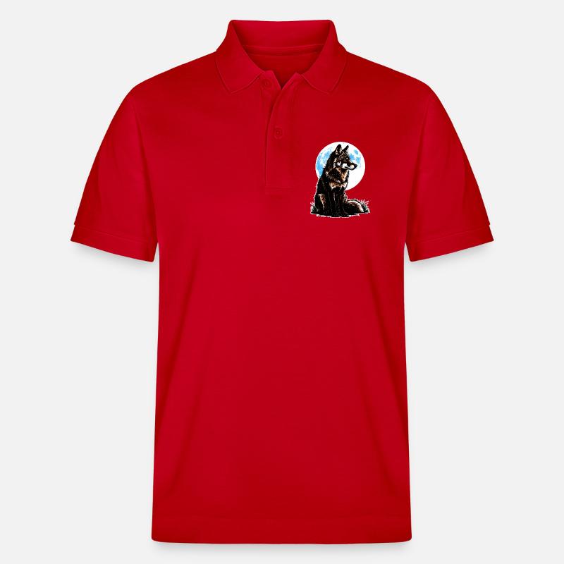 Un loup devant une lune bleue - Polo PREPSTER bio Stanley/Stella Unisexe - rouge
