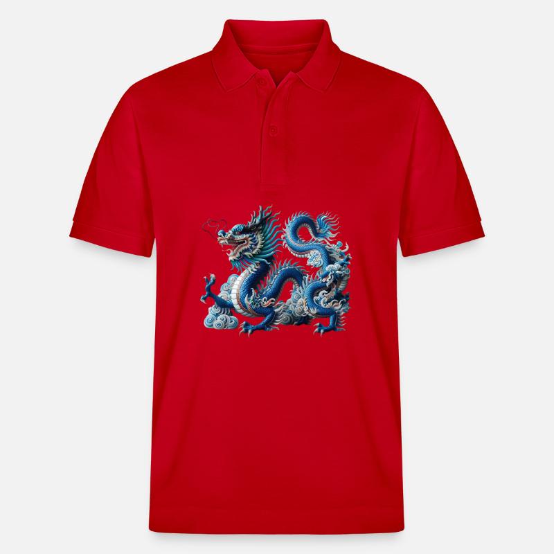 Blauer Drachen im Wolkenfluss - Stanley/Stella Unisex Bio-Poloshirt PREPSTER - Rot