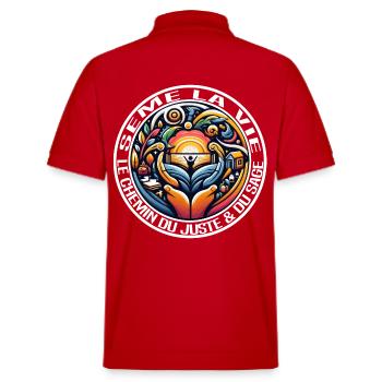 Sow Life-Logo (weißer Text) - Stanley/Stella Unisex Bio-Poloshirt PREPSTER - Rot - Hinten - Andy (188cm)
