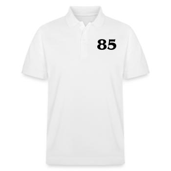 Zahl 85 - Stanley/Stella Unisex Bio-Poloshirt PREPSTER - Weiß - Vorne - Roxy (174cm) & Andy (188cm)