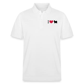 Tibet Terrier - I Love Tibet Terrier Silhouette - Stanley/Stella Unisex Organic Polo Shirt PREPSTER - white - Front - Roxy (174cm) & Andy (188cm)