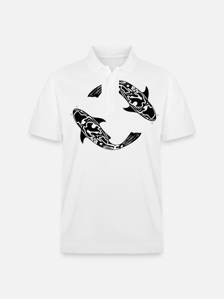 Two Koi Carp Fish Vector - Stanley/Stella Unisex Organic Polo Shirt PREPSTER - white