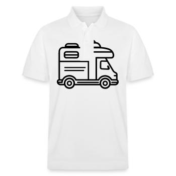 Wohnmobil - Stanley/Stella Unisex Bio-Poloshirt PREPSTER - Weiß - Vorne - Roxy (174cm) & Andy (188cm)