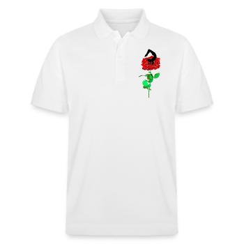 Danseuse de yoga sur rose rouge, Namaste - Polo PREPSTER bio Stanley/Stella Unisexe - blanc - Devant - Roxy (174cm) & Andy (188cm)