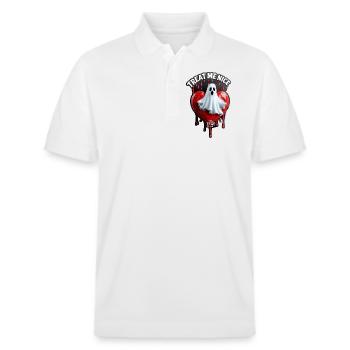 Behandle mich richtig, sonst...! - Stanley/Stella Unisex Bio-Poloshirt PREPSTER - Weiß - Vorne - Roxy (174cm) & Andy (188cm)