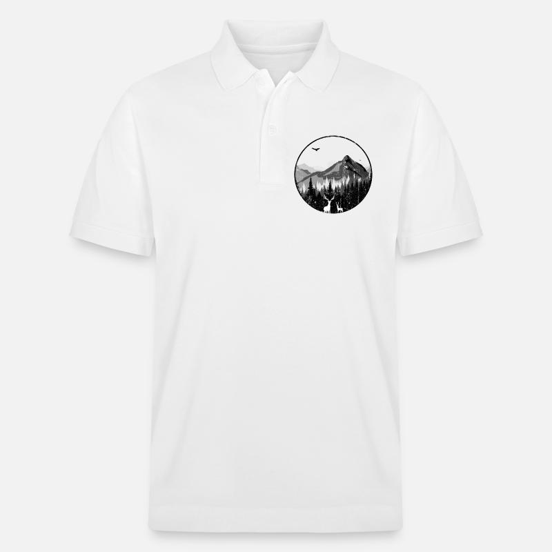 Silhouetten der Mountain Dawn Deer - Stanley/Stella Unisex Bio-Poloshirt PREPSTER - Weiß
