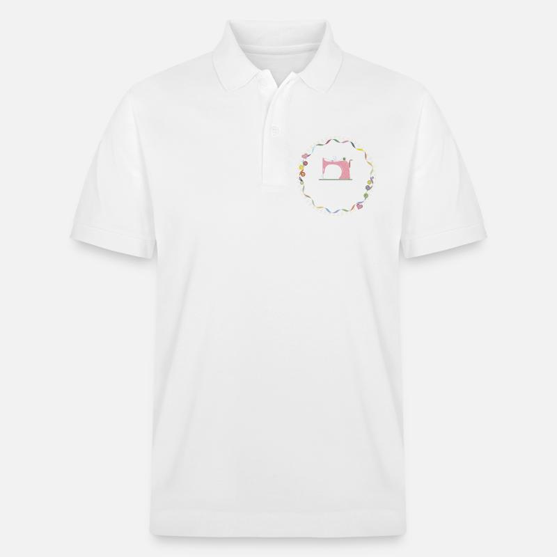 nostalgisch bunte Nähmaschine mit Knöpfe - Stanley/Stella Unisex Bio-Poloshirt PREPSTER - Weiß