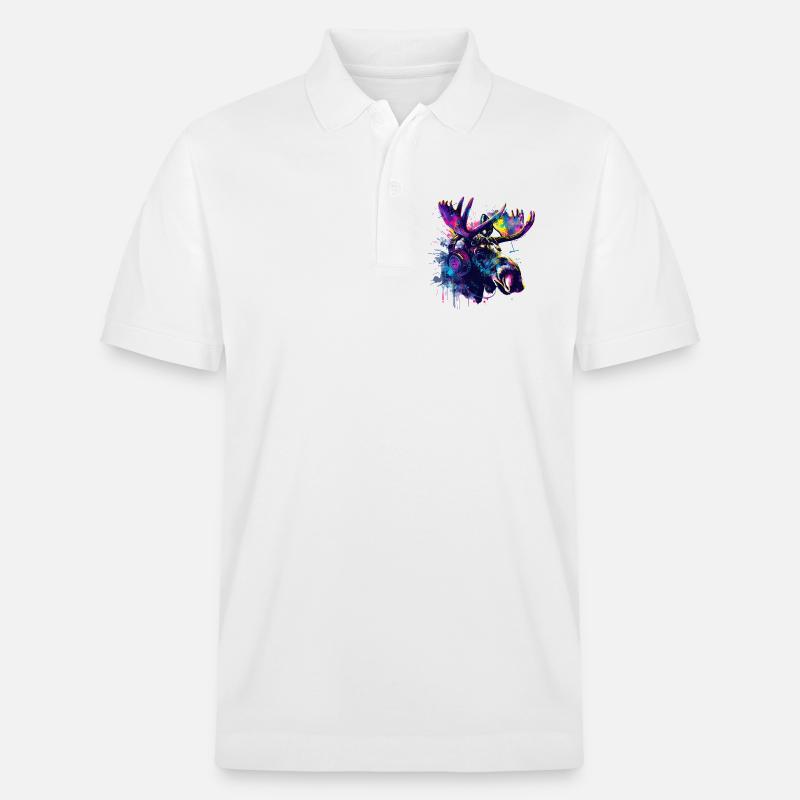 Elch Elche Elchkopf mit Kopfhörer - Stanley/Stella Unisex Bio-Poloshirt PREPSTER - Weiß