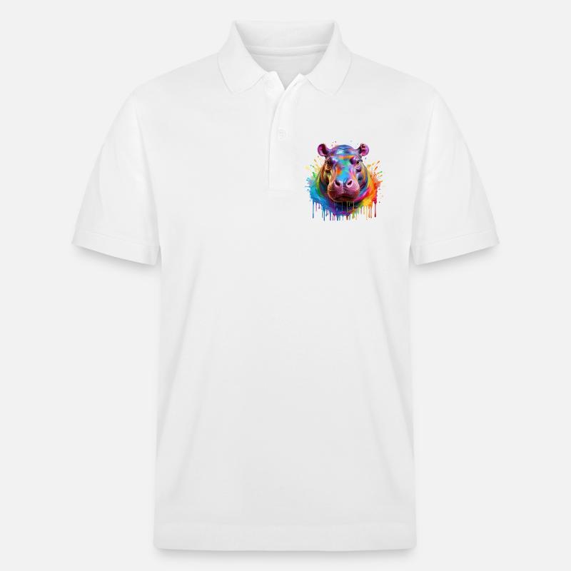 Bunter Hippo Farbexplosion - Stanley/Stella Unisex Bio-Poloshirt PREPSTER - Weiß