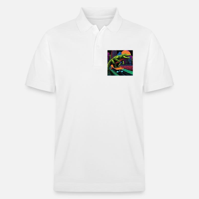 Pixel Art Krokodil – Retro Skater Synthwave - Stanley/Stella Unisex Bio-Poloshirt PREPSTER - Weiß