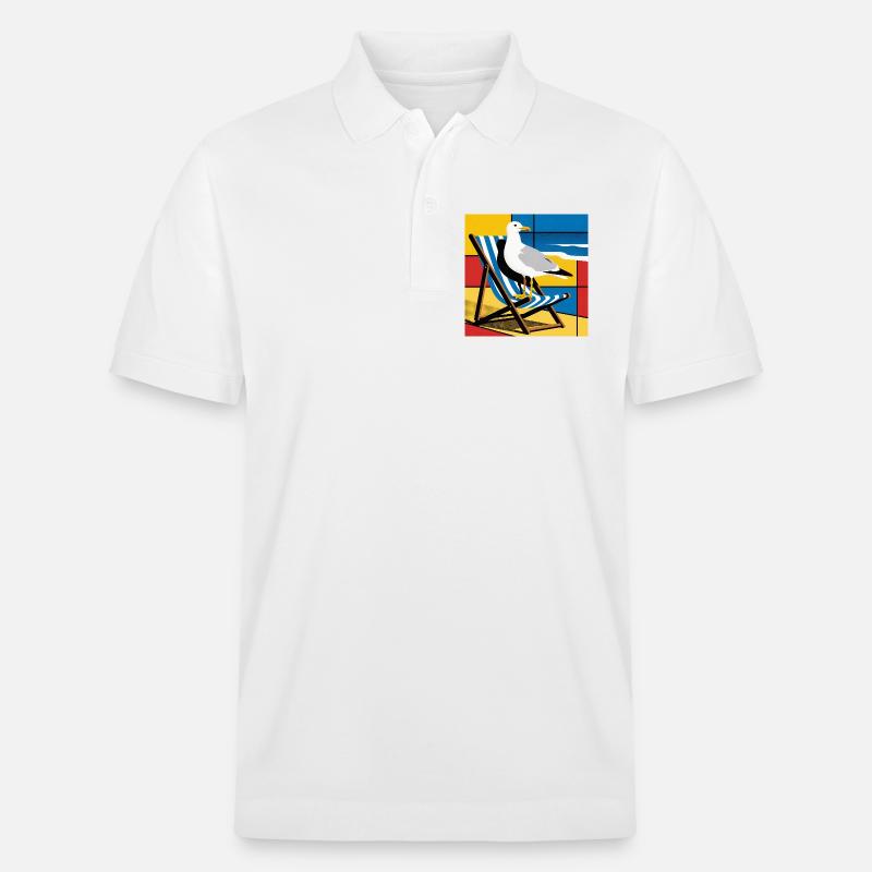 Seemöwe auf Strandstuhl Popkunst - Stanley/Stella Unisex Bio-Poloshirt PREPSTER - Weiß