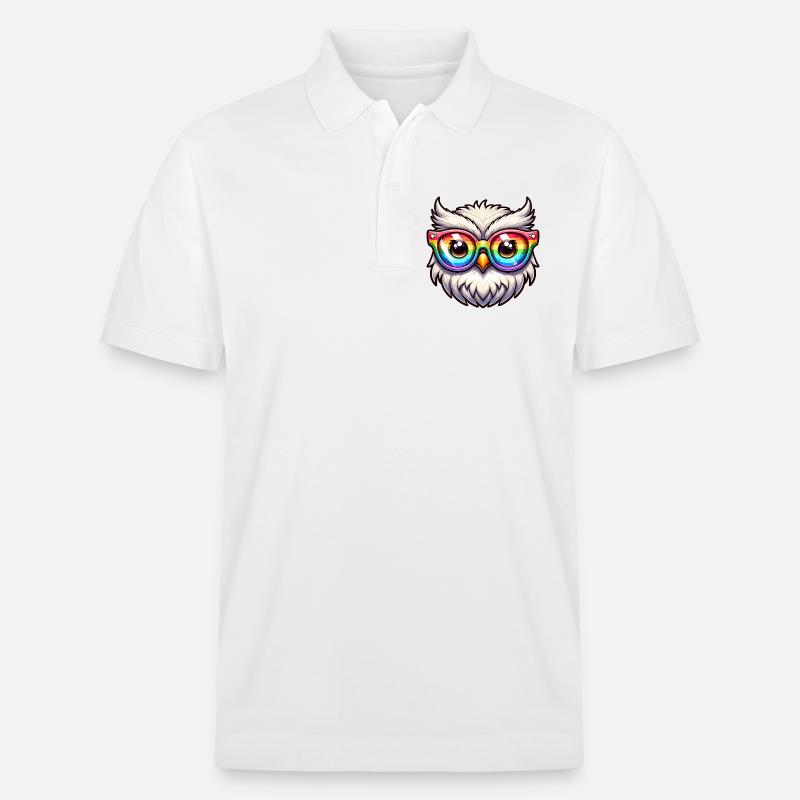 Regenbogen Eule Brille - Stanley/Stella Unisex Bio-Poloshirt PREPSTER - Weiß