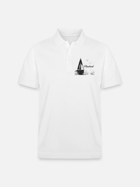 Ameland sailboat and 2 seagulls - Stanley/Stella Unisex Organic Polo Shirt PREPSTER - white