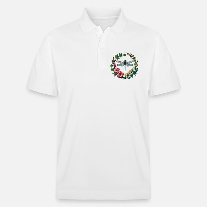 Libellen-Blumenkranzrahmen - Stanley/Stella Unisex Bio-Poloshirt PREPSTER - Weiß