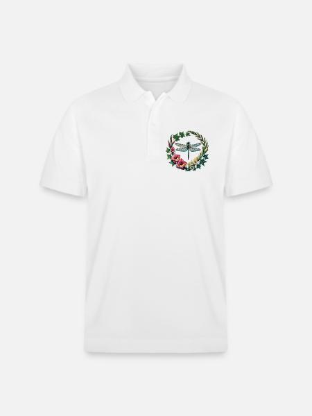 Dragonfly Floral Wreath - Stanley/Stella Unisex Organic Polo Shirt PREPSTER - white