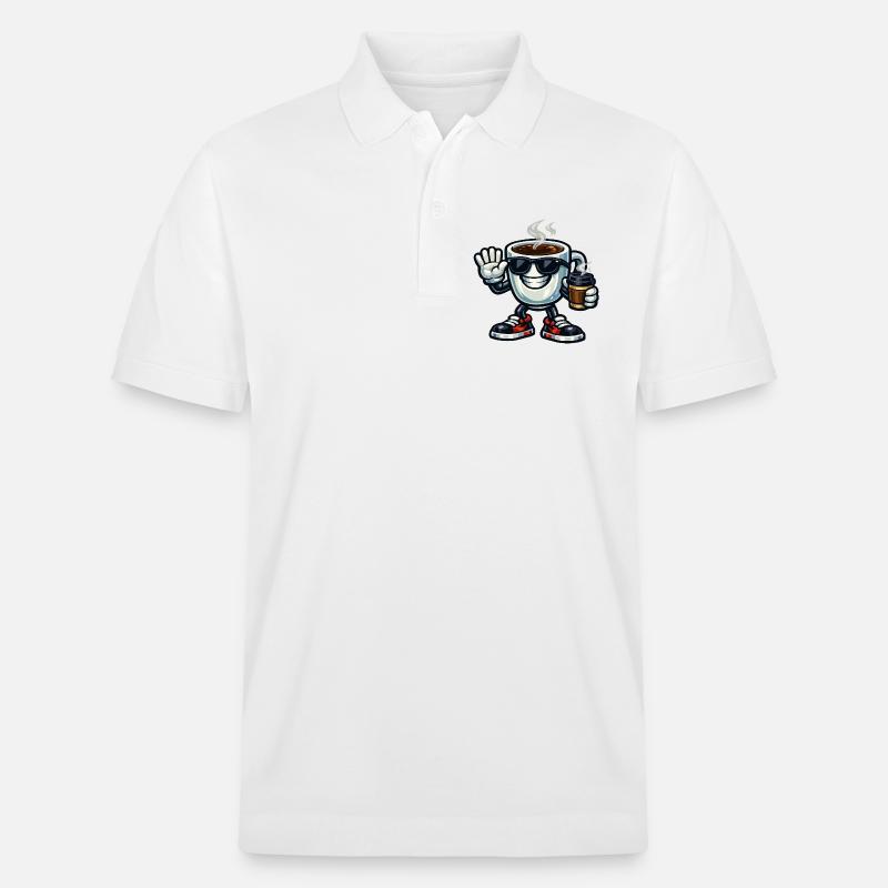 Kaffee-Maskottchen mit Sonnenbrille - Stanley/Stella Unisex Bio-Poloshirt PREPSTER - Weiß