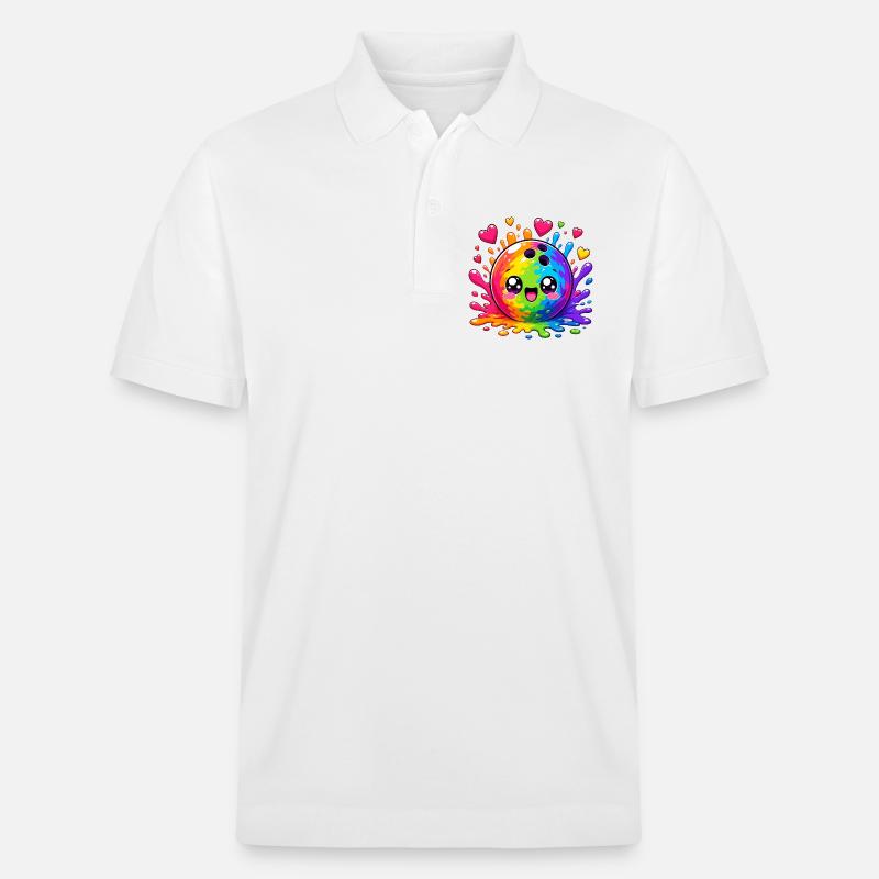 Kunterbunte Farbsplash Bowlingkugel - Stanley/Stella Unisex Bio-Poloshirt PREPSTER - Weiß