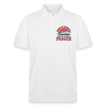 Männer mit Motorboot haben die schönsten Frauen - Stanley/Stella Unisex Bio-Poloshirt PREPSTER - Weiß - Vorne - Roxy (174cm) & Andy (188cm)