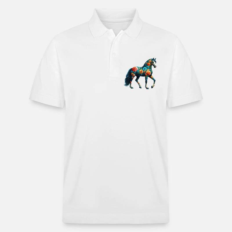 Pferd mit Blumen geschmückt - Stanley/Stella Unisex Bio-Poloshirt PREPSTER - Weiß