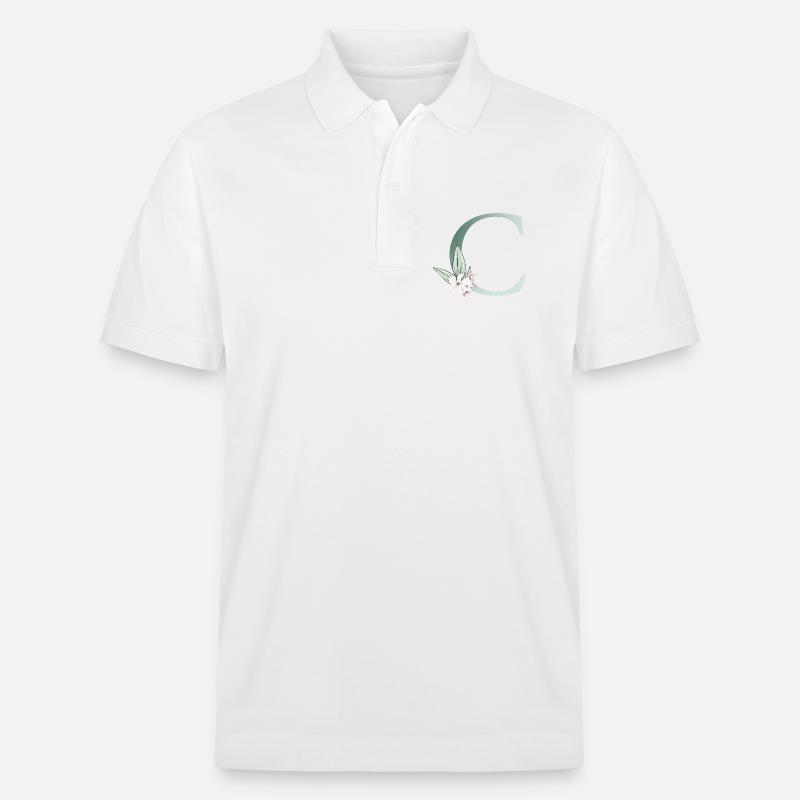 C Monogram, Floral, Customizable - Stanley/Stella Unisex Organic Polo Shirt PREPSTER - white