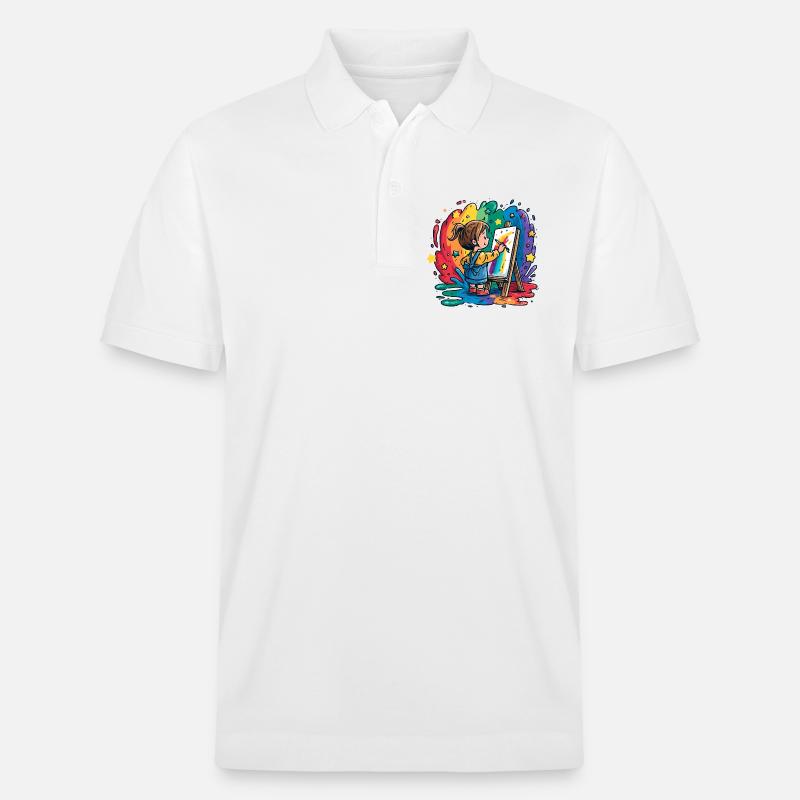 Kleines Kind malt im Farbregen - Stanley/Stella Unisex Bio-Poloshirt PREPSTER - Weiß