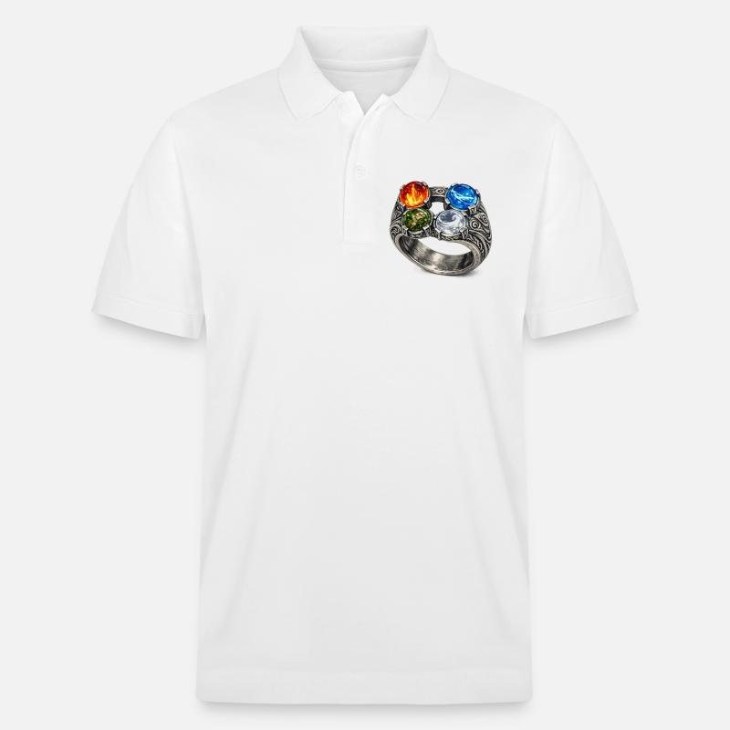 Vier-Elemente-Ring mit Edelsteinen - Stanley/Stella Unisex Bio-Poloshirt PREPSTER - Weiß