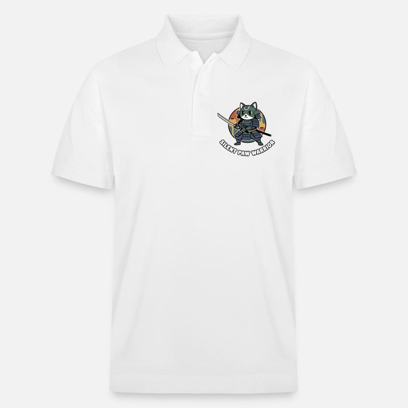 Stiller Pfoten Samurai-Krieger Katze - Stanley/Stella Unisex Bio-Poloshirt PREPSTER - Weiß