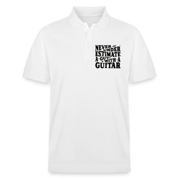 Never underestimate a guy with a guitar schwarz - Stanley/Stella Unisex Organic Polo Shirt PREPSTER - white - Front - Roxy (174cm) & Andy (188cm)