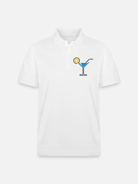 Cocktail / Cocktail Glass / Martini + (Light Blue) - Stanley/Stella Unisex Organic Polo Shirt PREPSTER - white