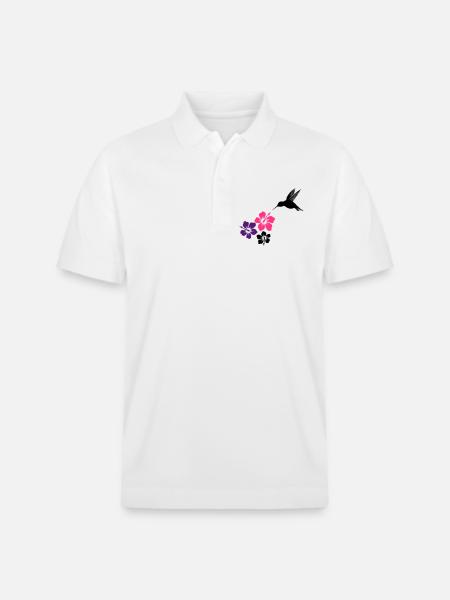 Colibri avec des fleurs d'hibiscus - Polo PREPSTER bio Stanley/Stella Unisexe - blanc