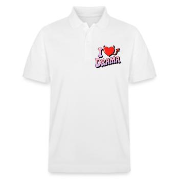 I Love Drama. Funny Devil Heart Vintage 70s Style - Stanley/Stella Unisex Organic Polo Shirt PREPSTER - white - Front - Roxy (174cm) & Andy (188cm)