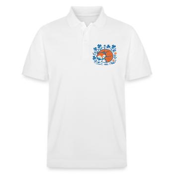 Schlafender Fuchs im Blumen-Nachtgarten - Stanley/Stella Unisex Bio-Poloshirt PREPSTER - Weiß - Vorne - Roxy (174cm) & Andy (188cm)