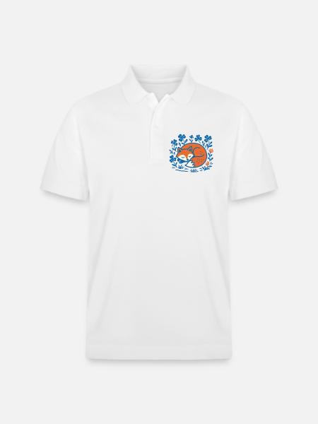 Schlafender Fuchs im Blumen-Nachtgarten - Stanley/Stella Unisex Bio-Poloshirt PREPSTER - Weiß