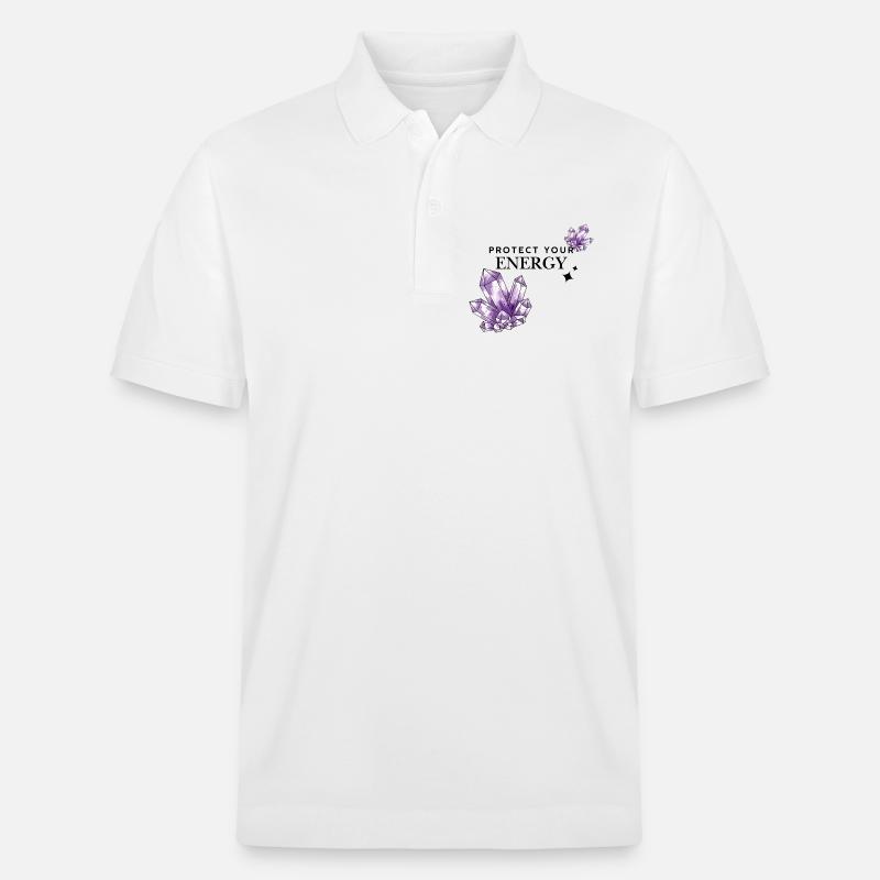 Violette Kristallcluster auf Schwarz - Stanley/Stella Unisex Bio-Poloshirt PREPSTER - Weiß