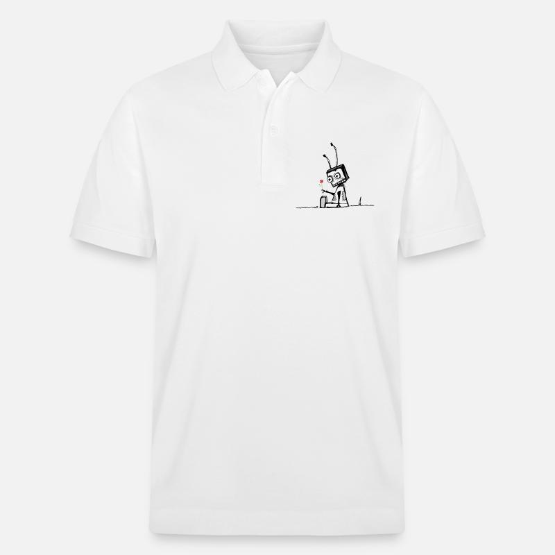 Roboter mit einer Blume - Stanley/Stella Unisex Bio-Poloshirt PREPSTER - Weiß