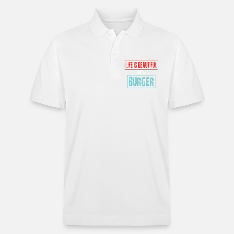 Lebensfreude mit Burger Spruch - Stanley/Stella Unisex Bio-Poloshirt PREPSTER - Weiß