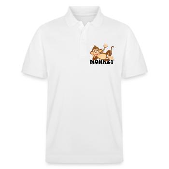 Fröhliche Monkey Lounge Illustration - Stanley/Stella Unisex Bio-Poloshirt PREPSTER - Weiß - Vorne - Roxy (174cm) & Andy (188cm)