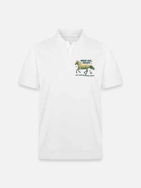 Hop On, Idiot – Lustiges Pferde-Design - Stanley/Stella Unisex Bio-Poloshirt PREPSTER - Weiß