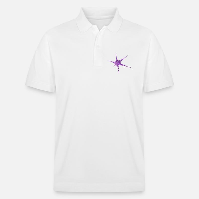 Paillettes violettes Starburst Sparkle - Polo PREPSTER bio Stanley/Stella Unisexe - blanc