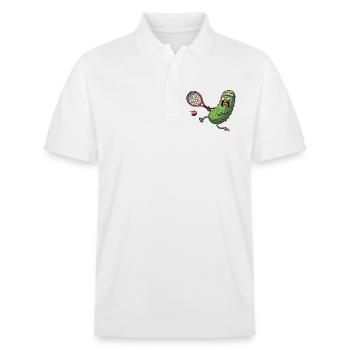 Witzige Gurke Beim Tennis Mit Stirnband - Stanley/Stella Unisex Bio-Poloshirt PREPSTER - Weiß - Vorne - Roxy (174cm) & Andy (188cm)