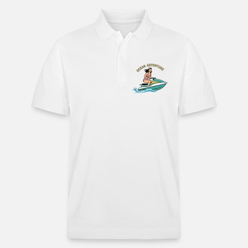 Pin-up-Mädchen auf Jetski - Stanley/Stella Unisex Bio-Poloshirt PREPSTER - Weiß