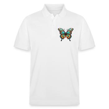 Bunter Schmetterling - Stanley/Stella Unisex Bio-Poloshirt PREPSTER - Weiß - Vorne - Roxy (174cm) & Andy (188cm)