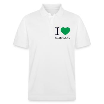 JEG ELSKER GRØNLAND Grönland - Stanley/Stella PREPSTER økologisk unisex poloshirt - hvid - Foran - Roxy (174cm) & Andy (188cm)