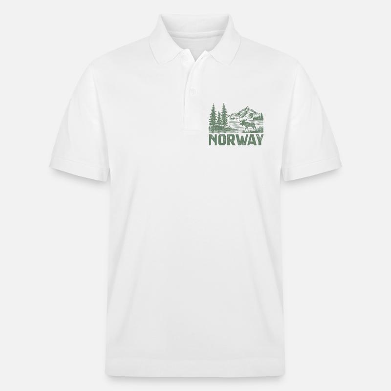 Norwegische Waldlandschaft mit Elch - Stanley/Stella Unisex Bio-Poloshirt PREPSTER - Weiß