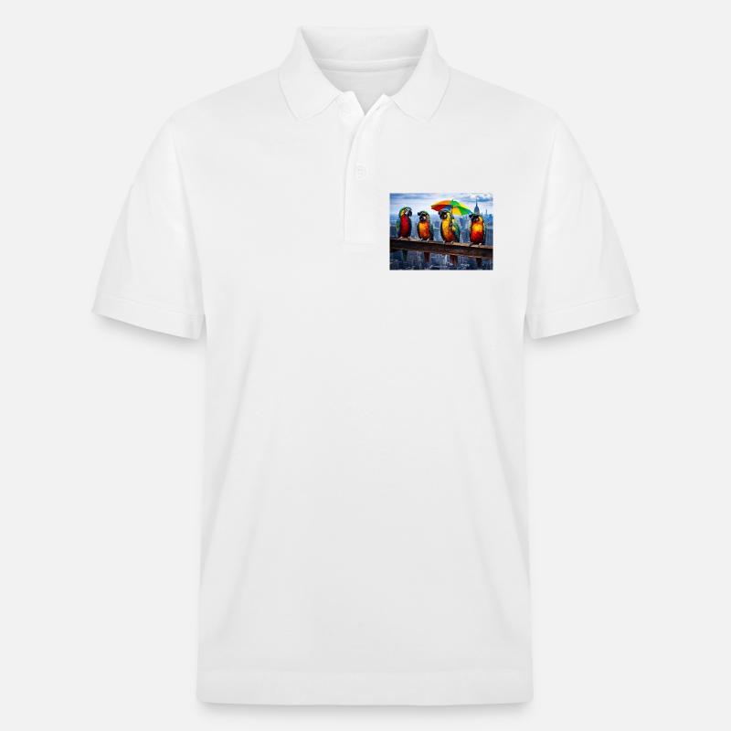 Parade de perroquets avec parapluie arc-en-ciel - Polo PREPSTER bio Stanley/Stella Unisexe - blanc