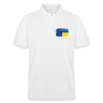 Fusion du drapeau de l’UE et de l’Ukraine - Polo PREPSTER bio Stanley/Stella Unisexe - blanc - Devant - Roxy (174cm) & Andy (188cm)