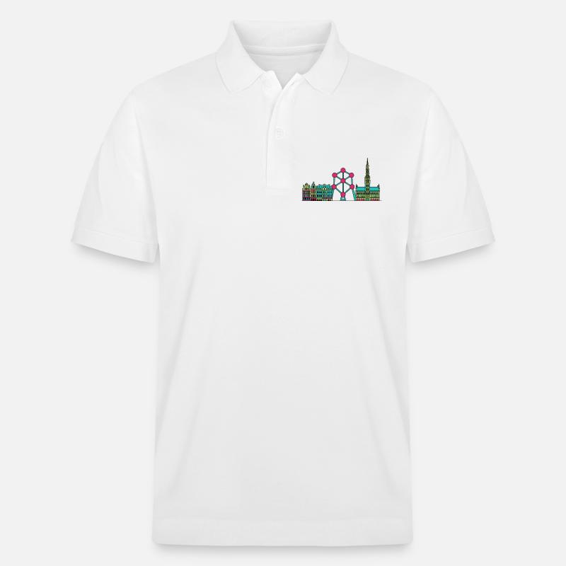 Brüsseler Stadtsilhouette Atomium Moderne Linienkunst - Stanley/Stella Unisex Bio-Poloshirt PREPSTER - Weiß
